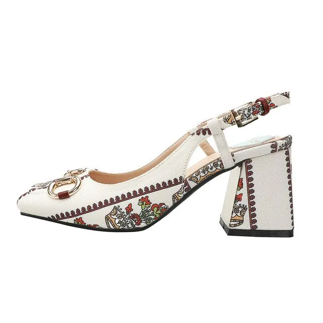 OLOMLB Square Toe Thick Heel Slingback Shoes