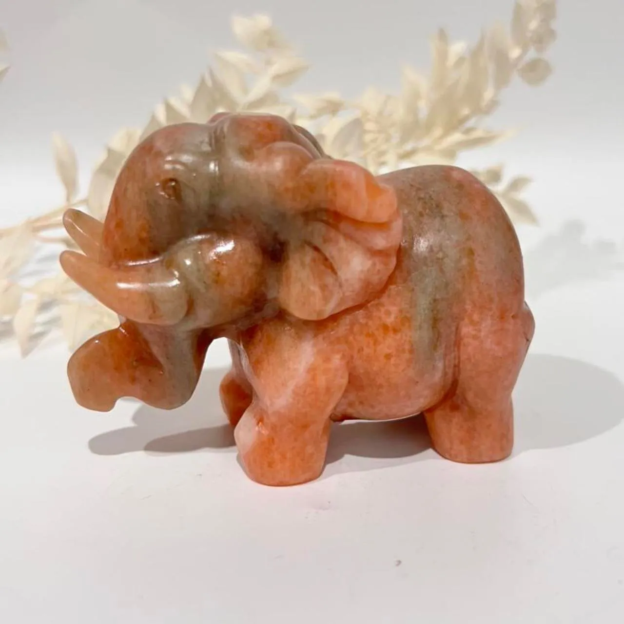 Orange Sandstone Elephant Crystal Carving