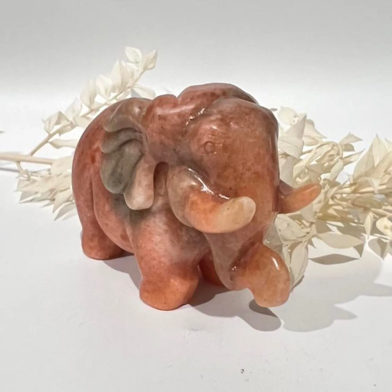 Orange Sandstone Elephant Crystal Carving