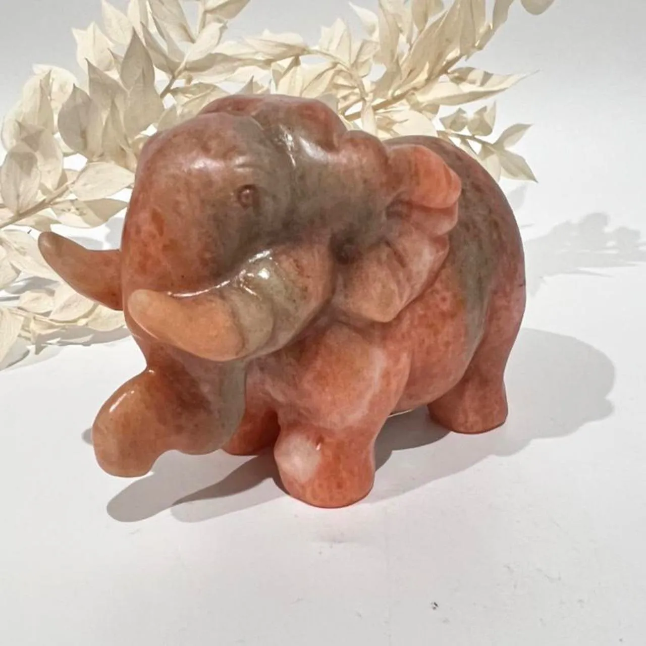 Orange Sandstone Elephant Crystal Carving