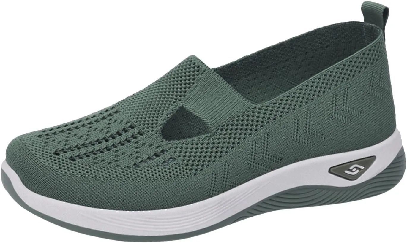 Orthopedic Shoes for Women Wide Width,Soft Mesh Ladies Sneakers Arch Support Loafers Hands Free Slip In Casual Shoes