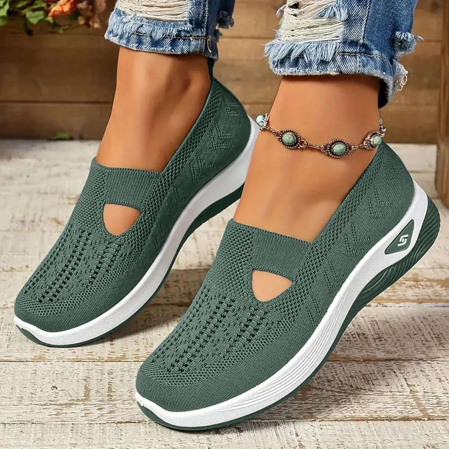 Orthopedic Shoes for Women Wide Width,Soft Mesh Ladies Sneakers Arch Support Loafers Hands Free Slip In Casual Shoes