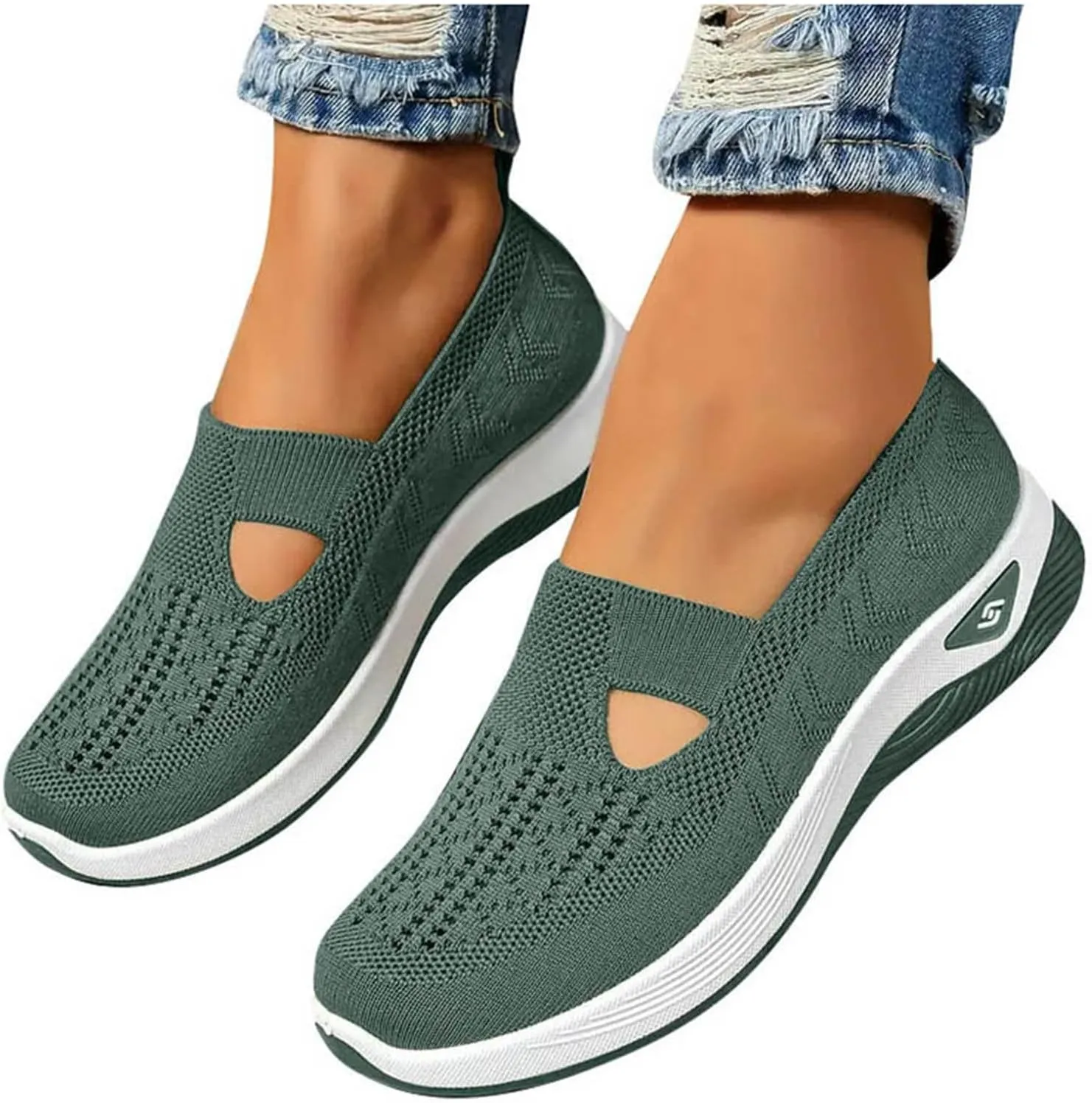 Orthopedic Shoes for Women Wide Width,Soft Mesh Ladies Sneakers Arch Support Loafers Hands Free Slip In Casual Shoes