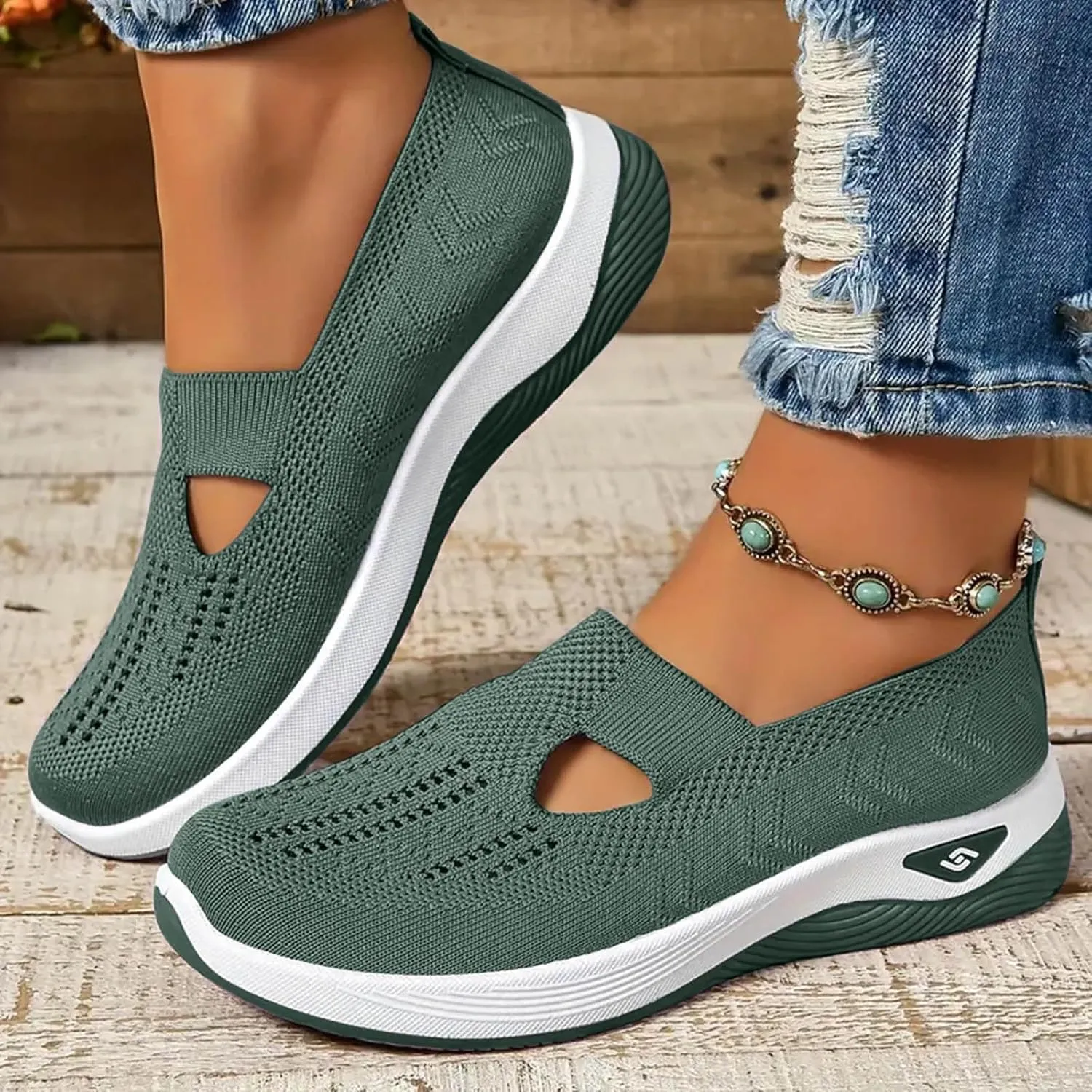 Orthopedic Shoes for Women Wide Width,Soft Mesh Ladies Sneakers Arch Support Loafers Hands Free Slip In Casual Shoes
