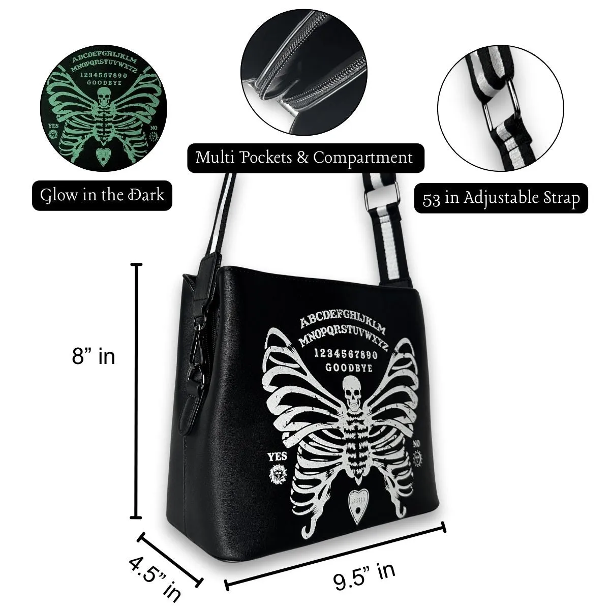 Ouija Skeleton Butterfly Crossbody Bag (Glow in the Dark)