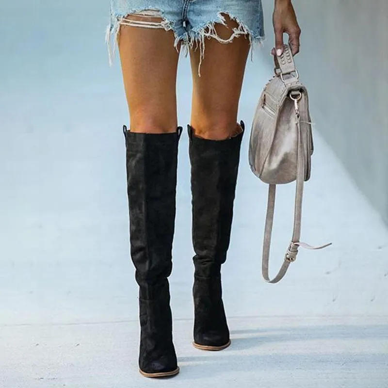 OWNERSHIP Square Heel Faux Suede Knee High Boots