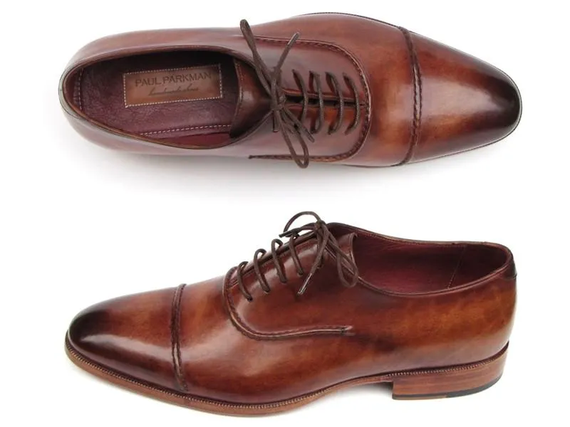 Paul Parkman Men's Captoe Brown Hand Painted Oxfords