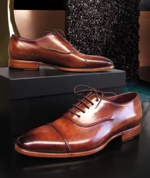 Paul Parkman Men's Captoe Brown Hand Painted Oxfords