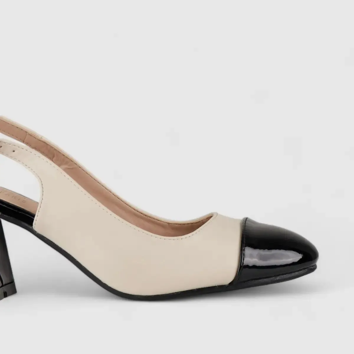 PC Slingback Block Heel Court Shoe Black/Beige10588