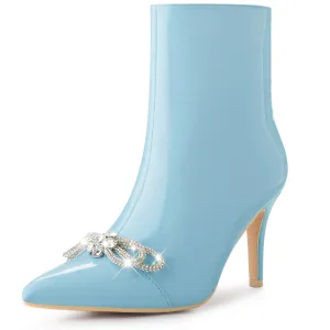 Perphy Bow Rhinestones Pointy Toe Stiletto Heels Ankle Boots for Women