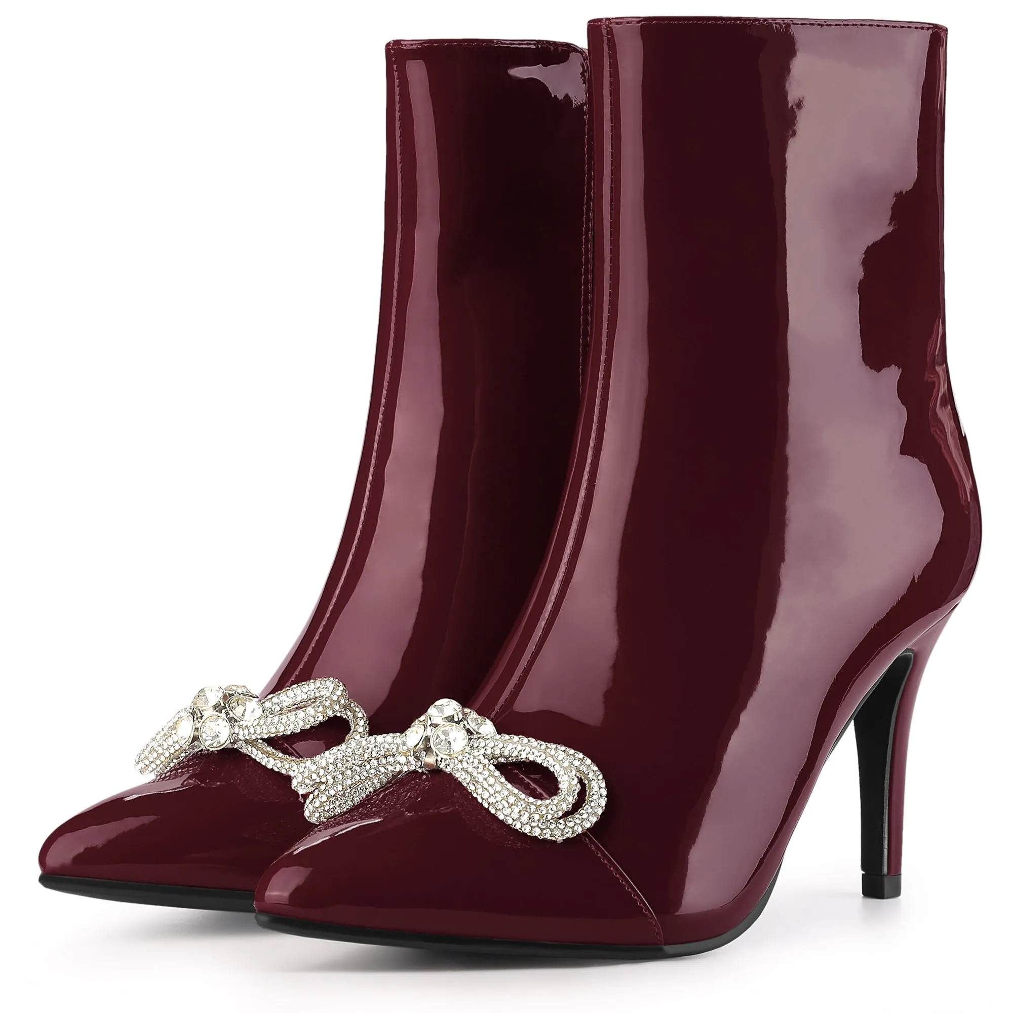 Perphy Bow Rhinestones Pointy Toe Stiletto Heels Ankle Boots for Women