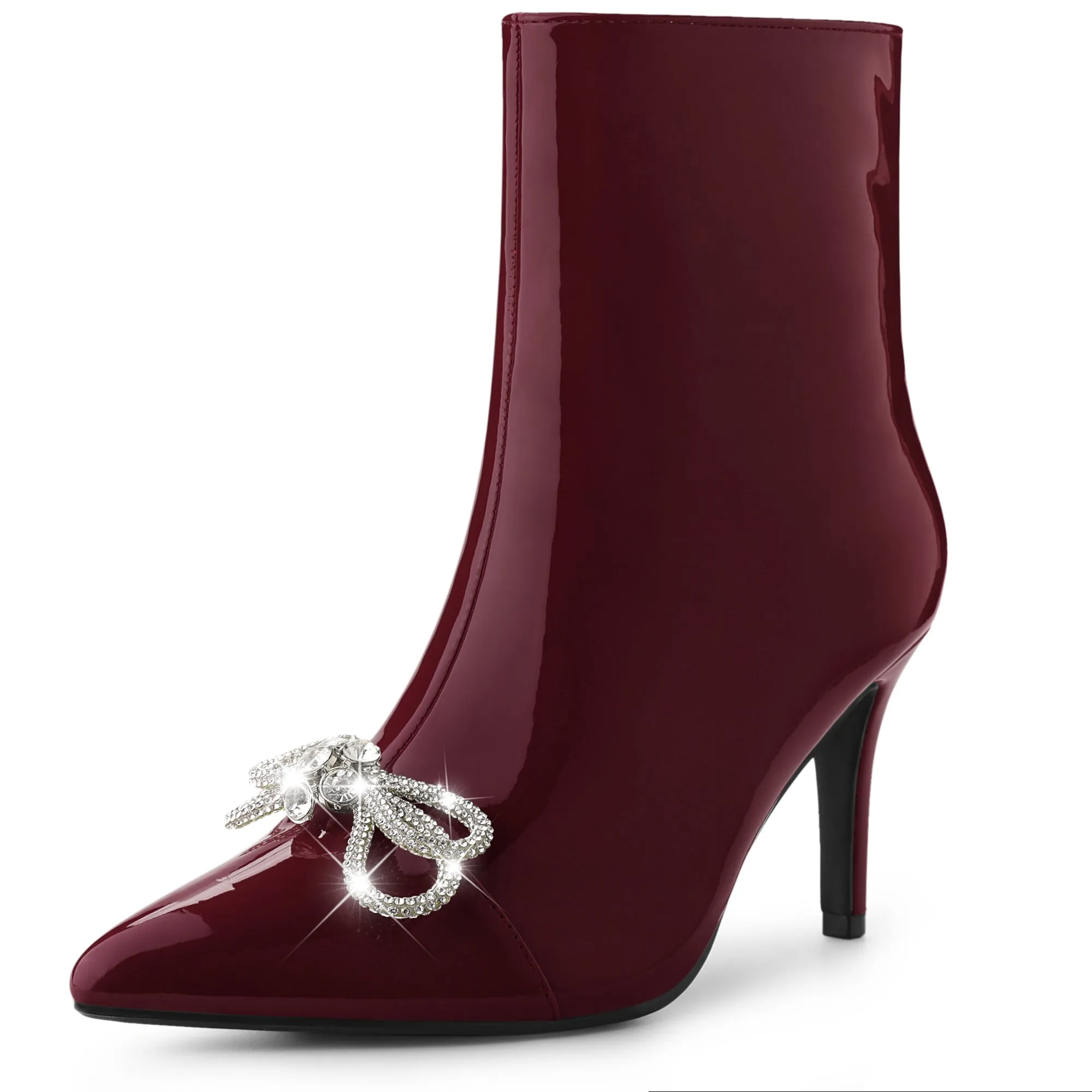 Perphy Bow Rhinestones Pointy Toe Stiletto Heels Ankle Boots for Women