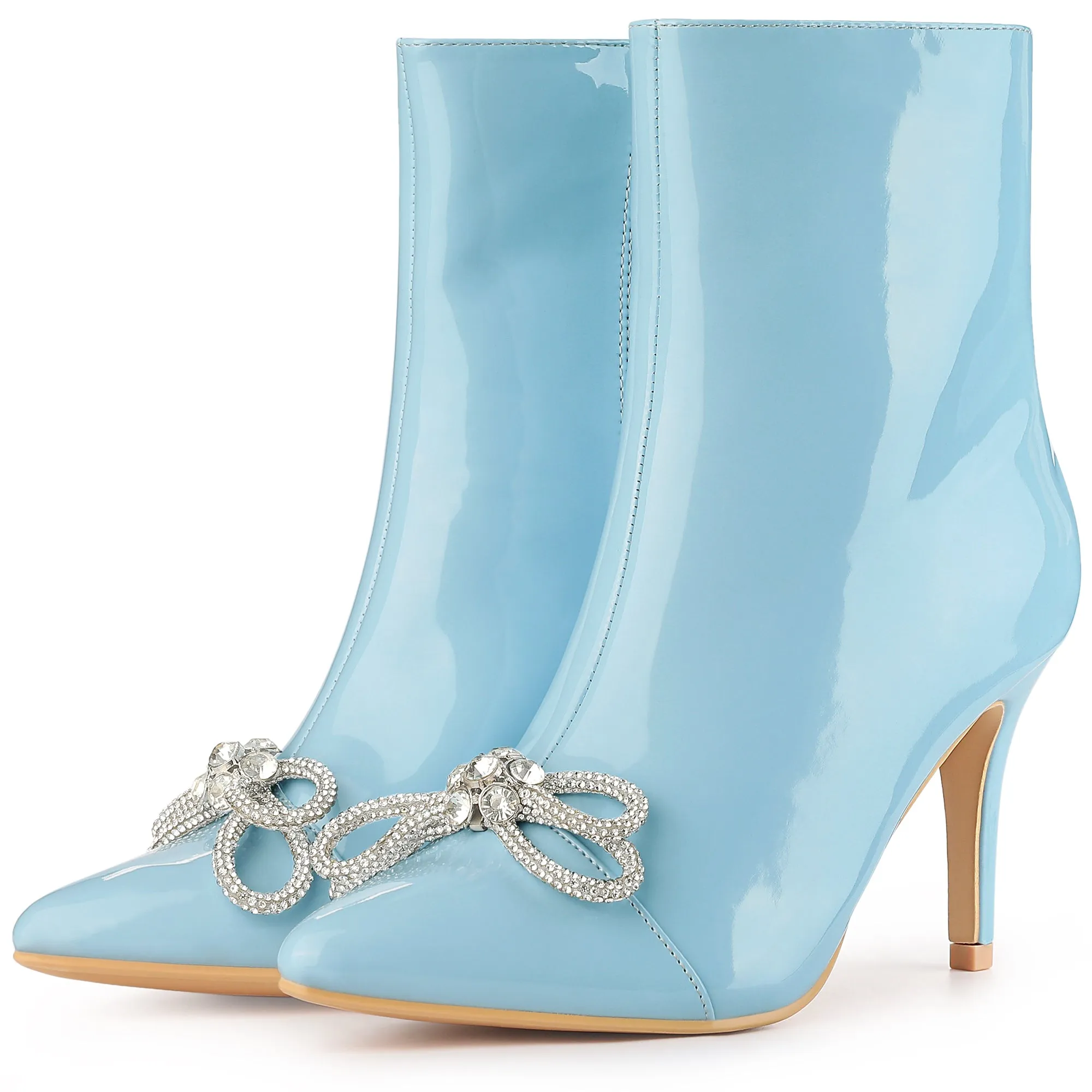 Perphy Bow Rhinestones Pointy Toe Stiletto Heels Ankle Boots for Women