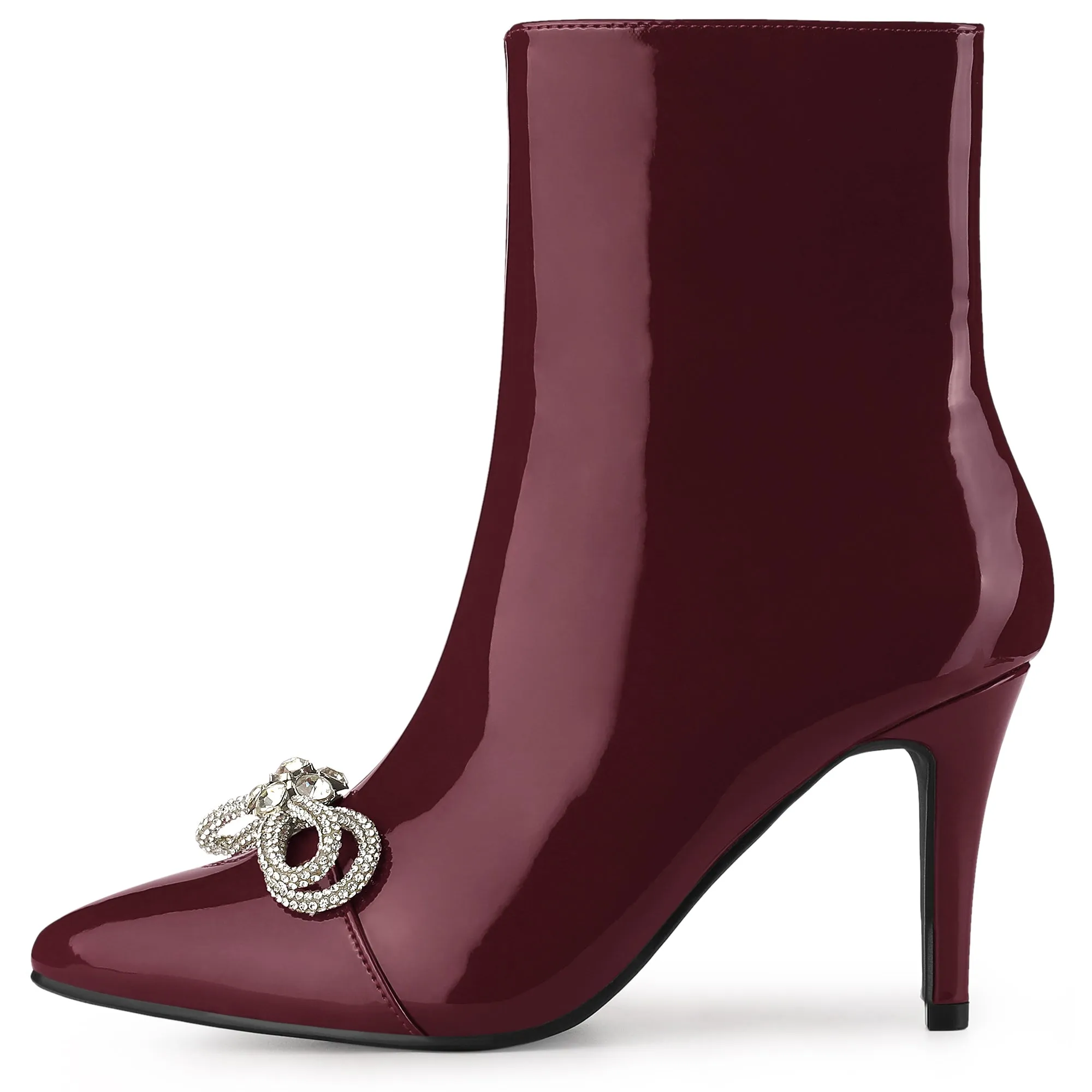 Perphy Bow Rhinestones Pointy Toe Stiletto Heels Ankle Boots for Women