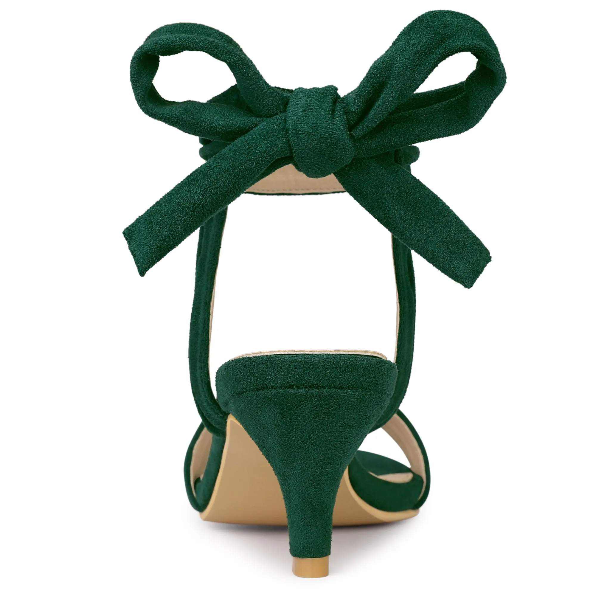 Perphy Women's Open Toe Ruffle Ankle Bow Tie Mid Heels Sandals