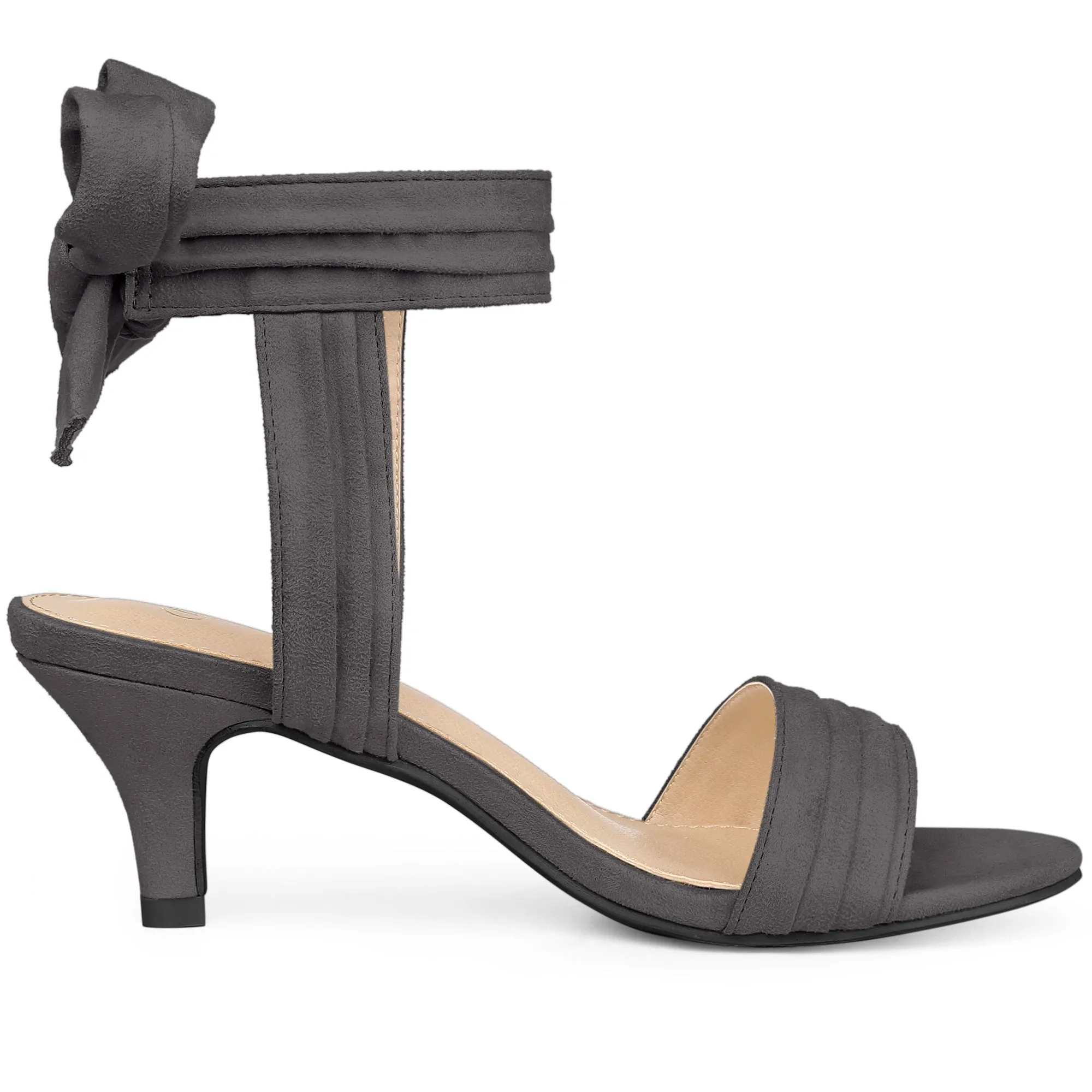 Perphy Women's Open Toe Ruffle Ankle Bow Tie Mid Heels Sandals
