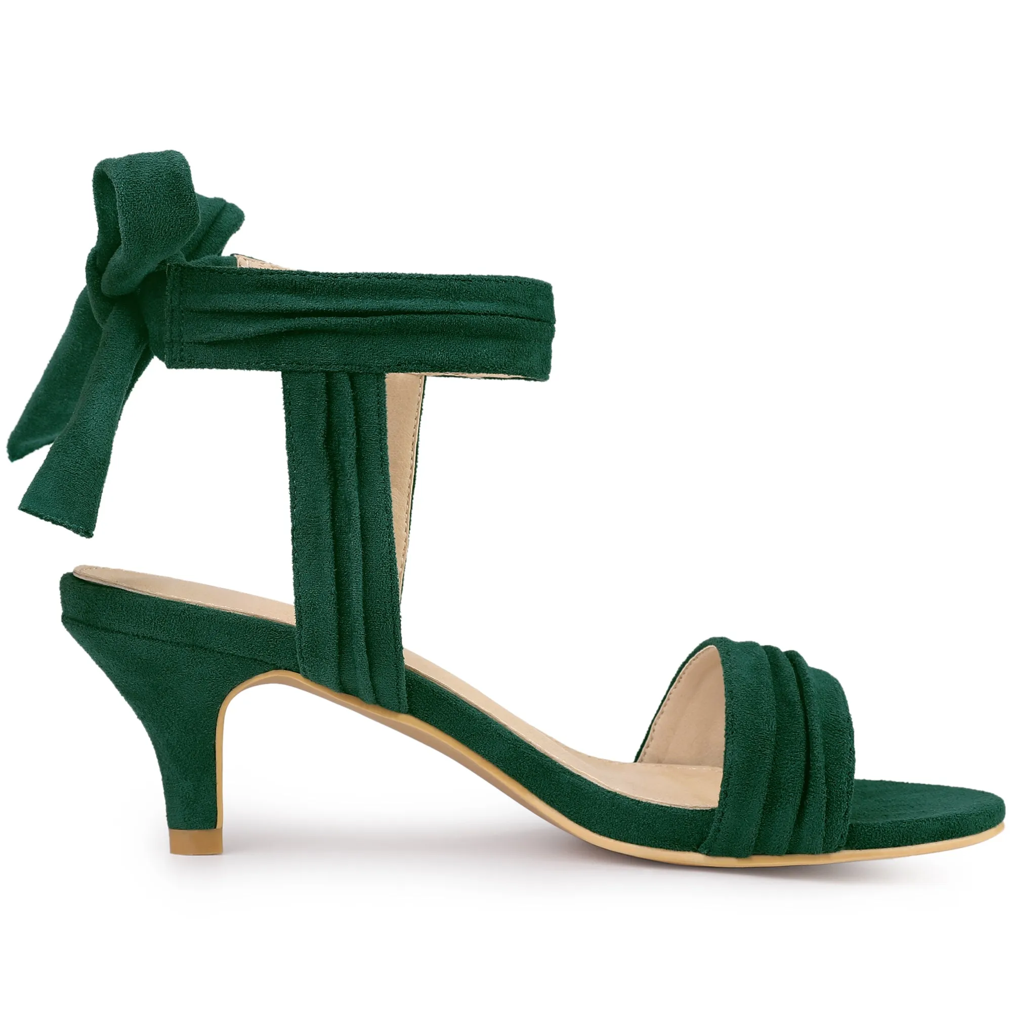 Perphy Women's Open Toe Ruffle Ankle Bow Tie Mid Heels Sandals