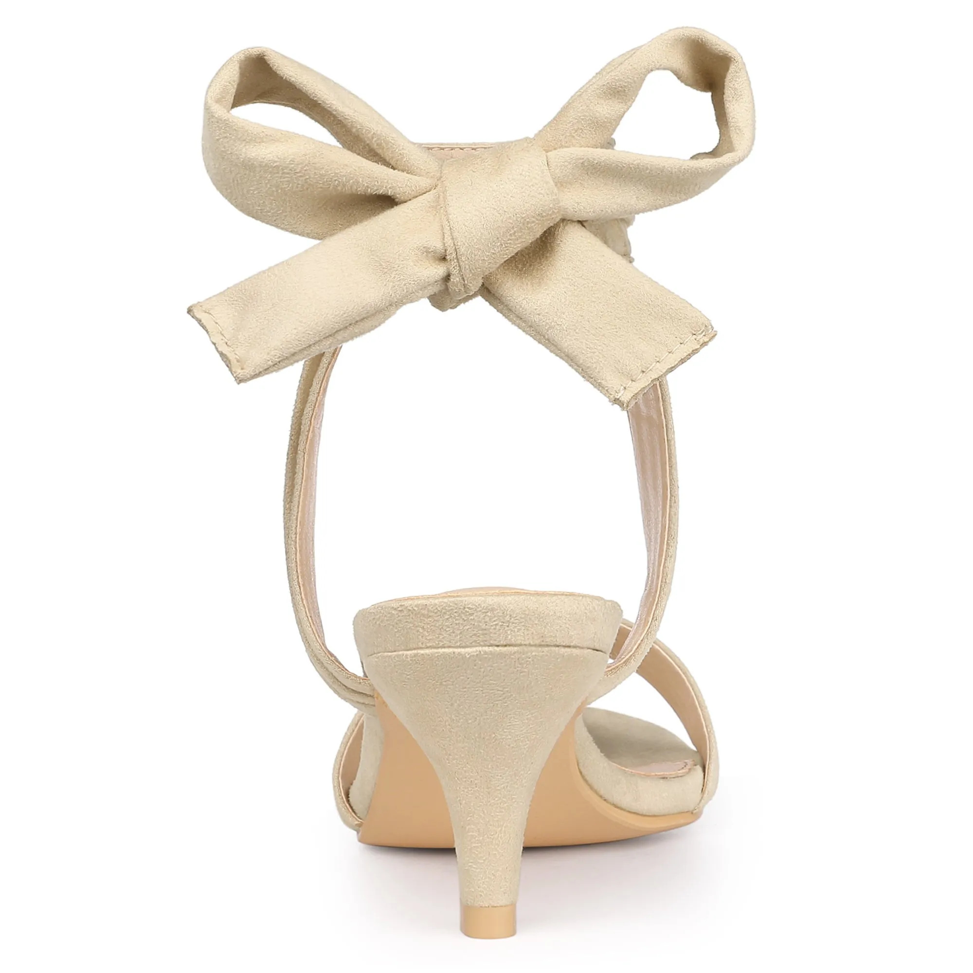 Perphy Women's Open Toe Ruffle Ankle Bow Tie Mid Heels Sandals