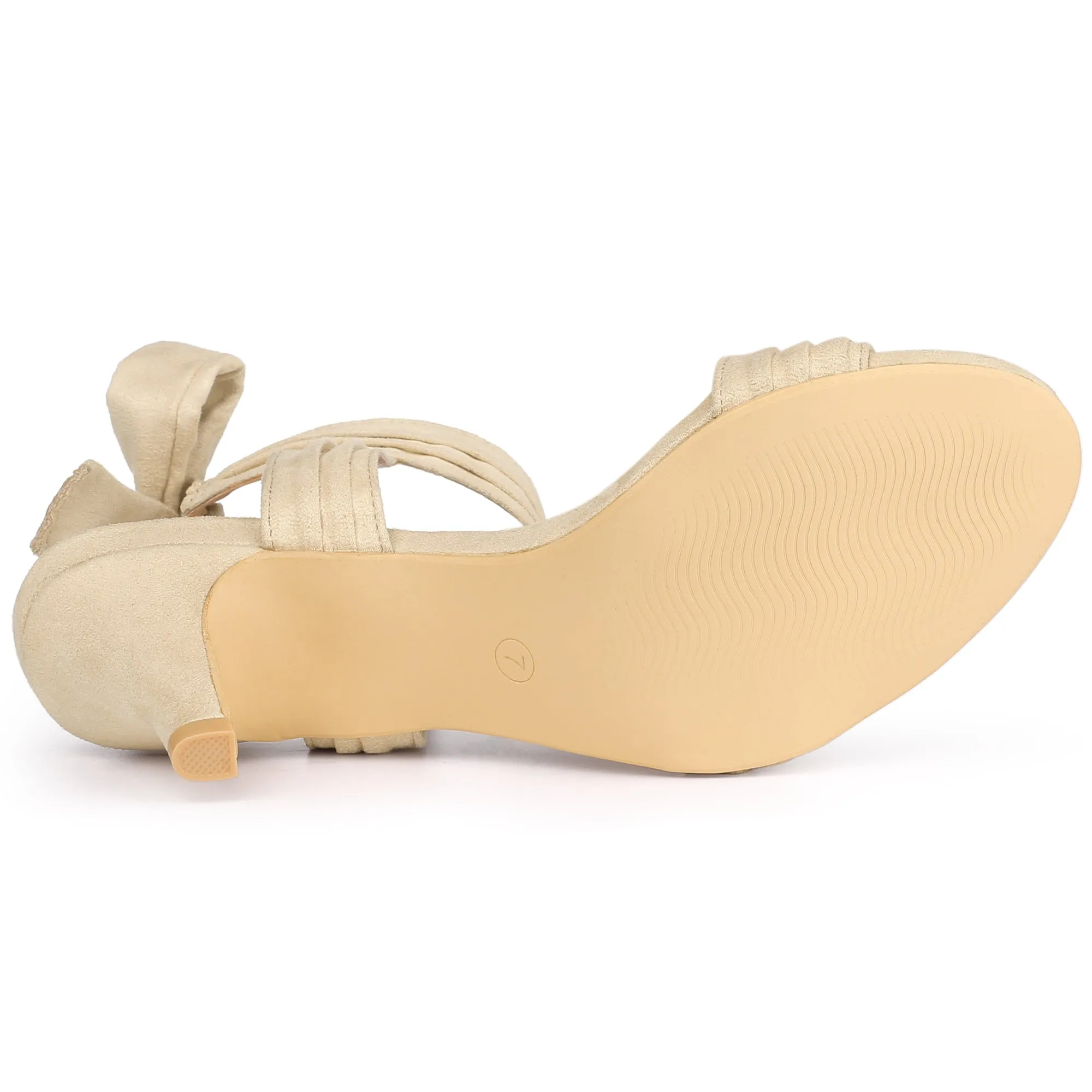 Perphy Women's Open Toe Ruffle Ankle Bow Tie Mid Heels Sandals