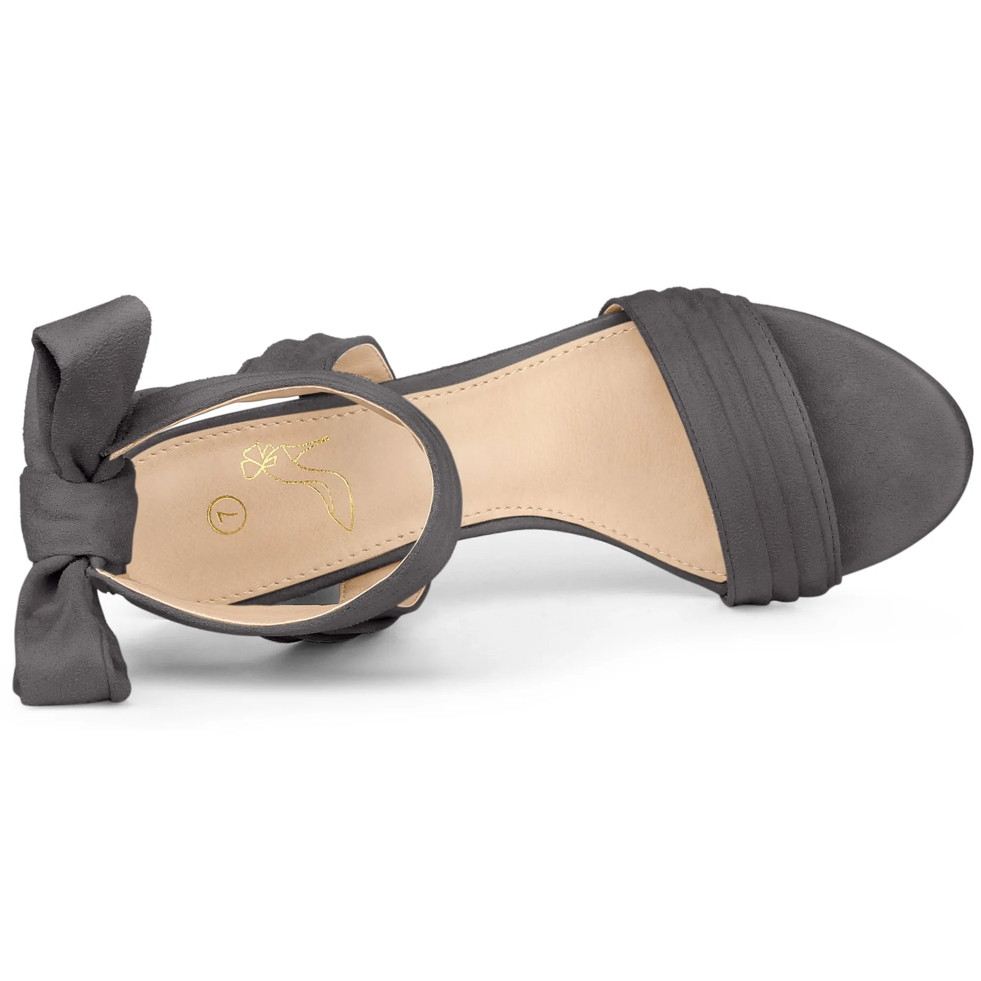 Perphy Women's Open Toe Ruffle Ankle Bow Tie Mid Heels Sandals