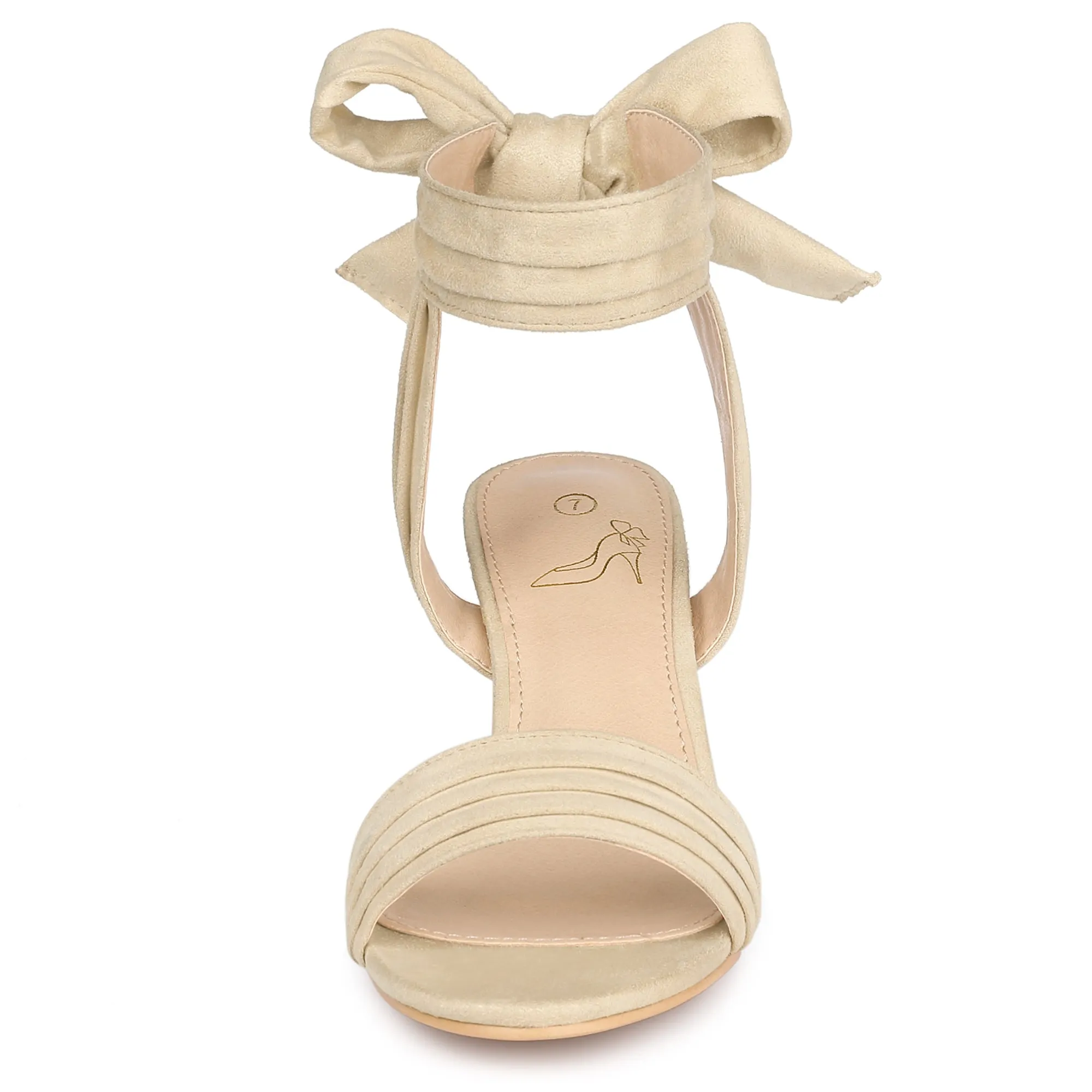 Perphy Women's Open Toe Ruffle Ankle Bow Tie Mid Heels Sandals
