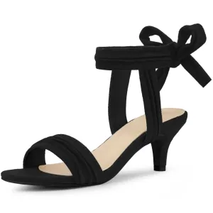 Perphy Women's Open Toe Ruffle Ankle Bow Tie Mid Heels Sandals