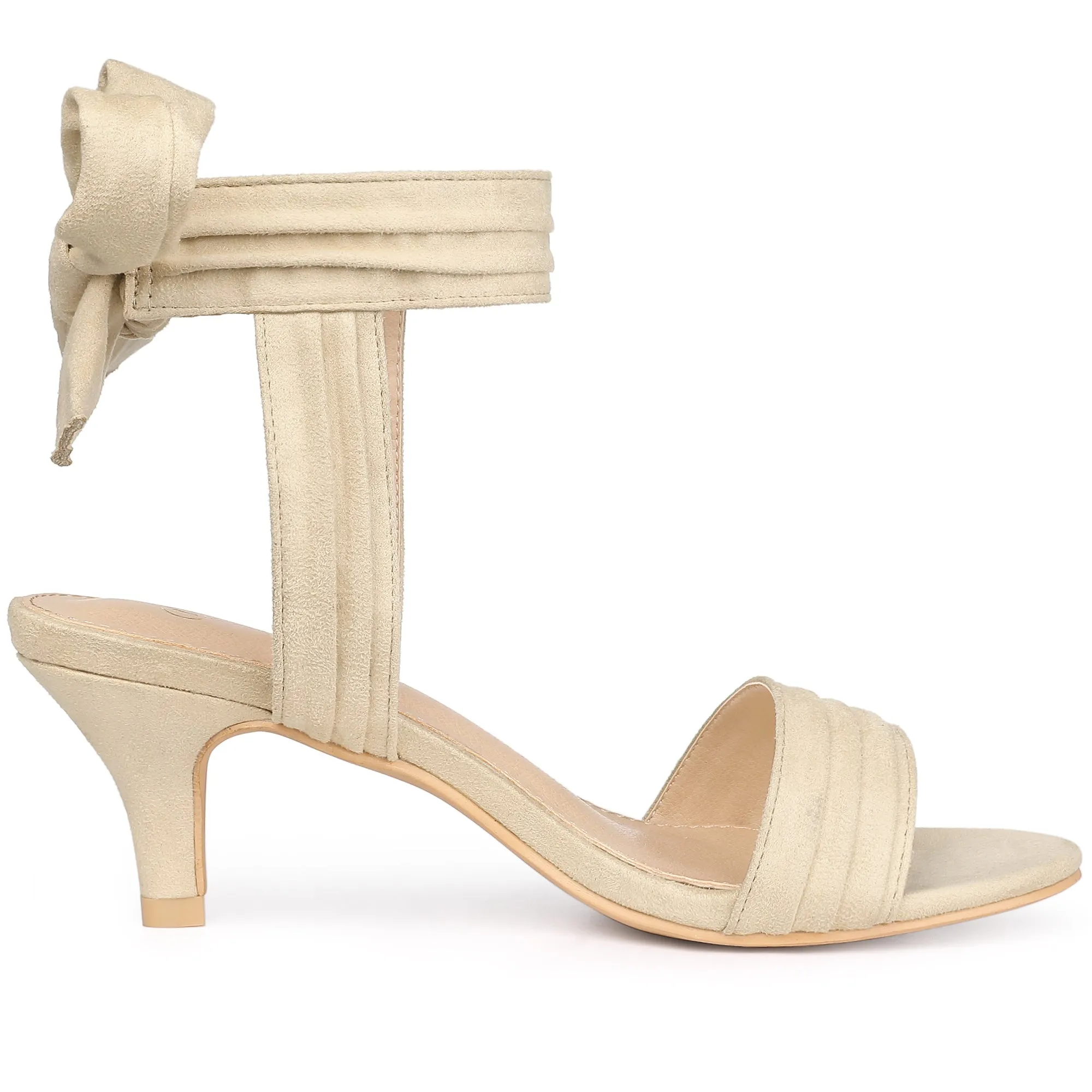 Perphy Women's Open Toe Ruffle Ankle Bow Tie Mid Heels Sandals