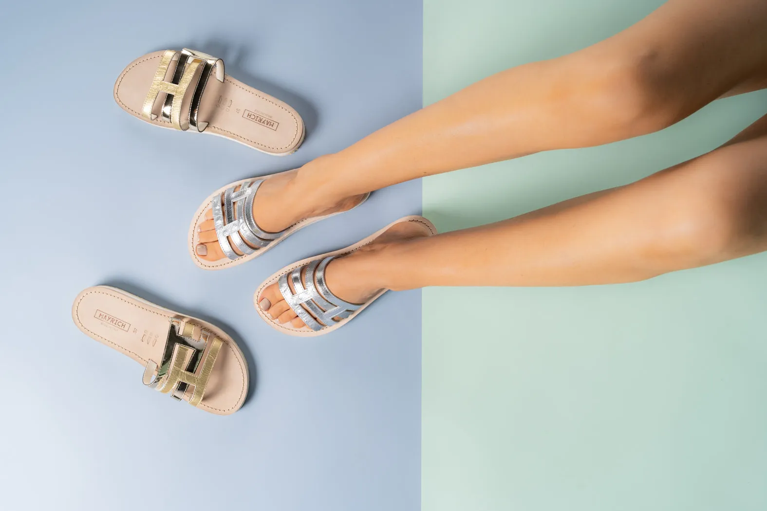 PIA Mayrich Gold strappy slides