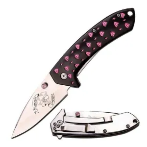 Pink & Black Rhinestone Femme Fatale Folding Pocket Knife