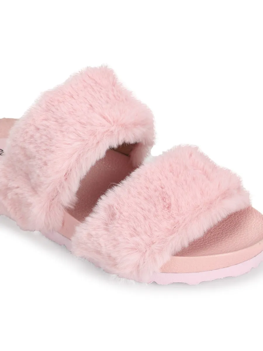 Pink Furry Slip Ons