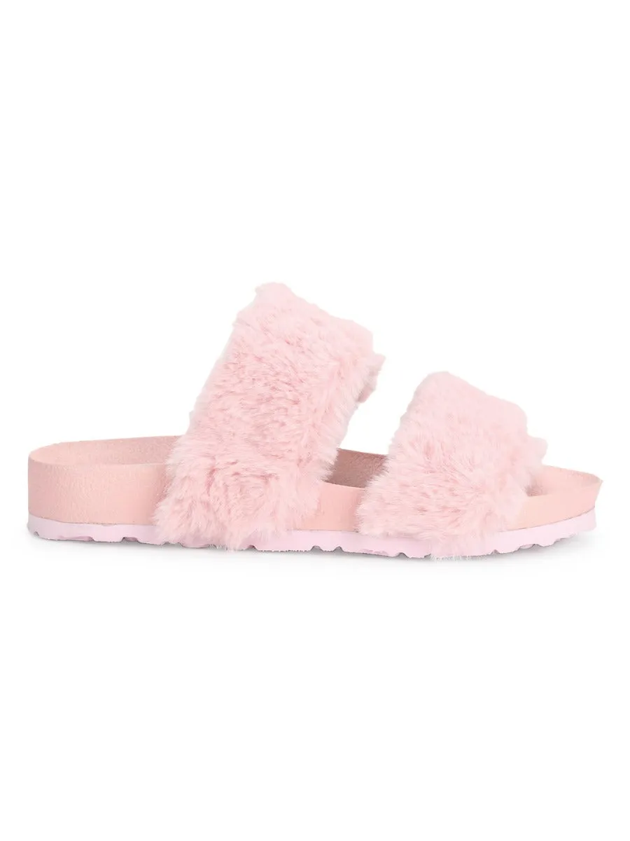 Pink Furry Slip Ons