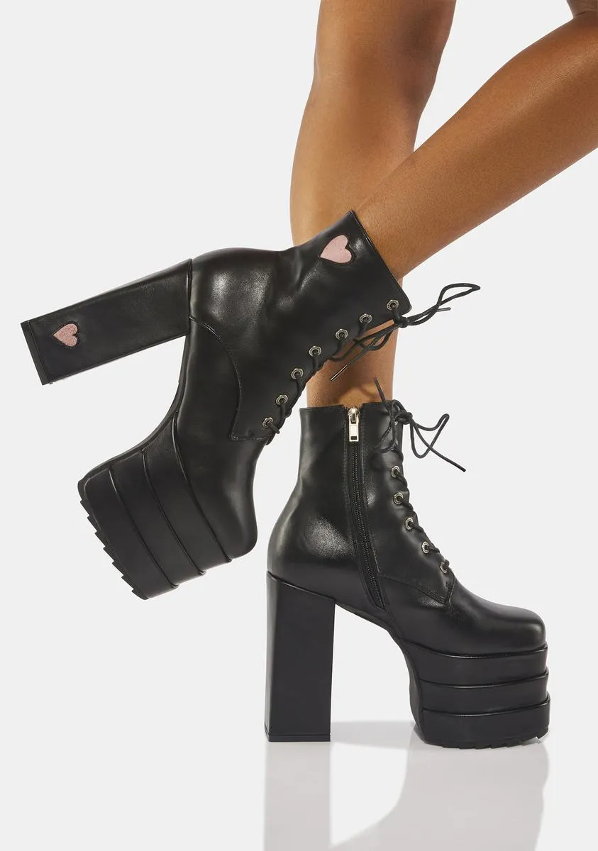 Pink Heart Begging Please Platform Boots