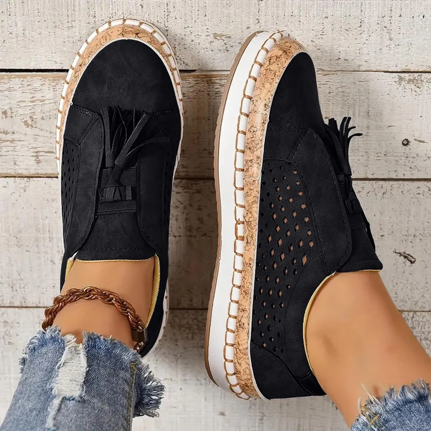 Platform Loafers for Women Walking Shoes Fashion Slip On Sneakers Comfortable Tassel Casual Work Shoes Chunky Loafer