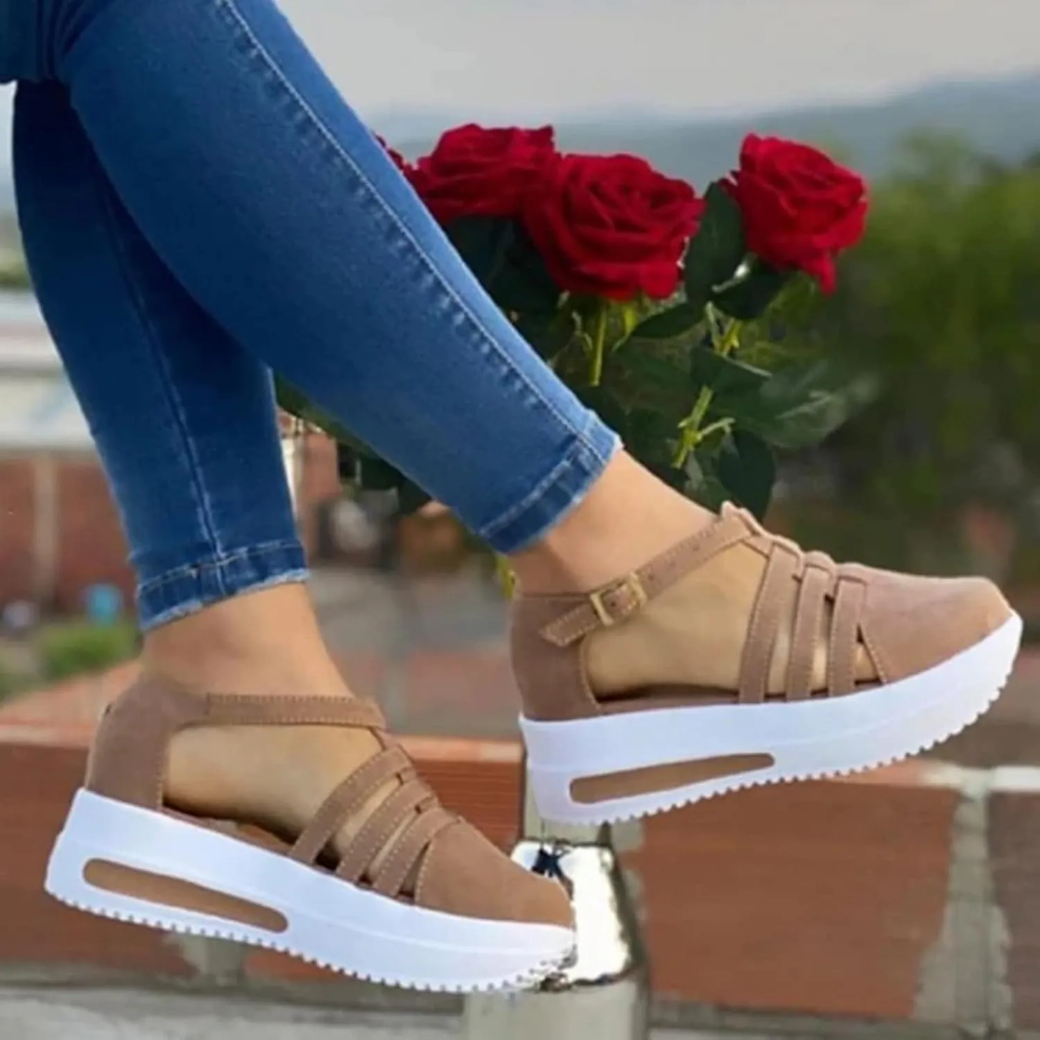 Platform Sandals Women Wedge Cork Platform Adjustable Buckle Straps Casual Beach Sandals Slip-Resistant Sole 2025 Spring and Summer Vacation