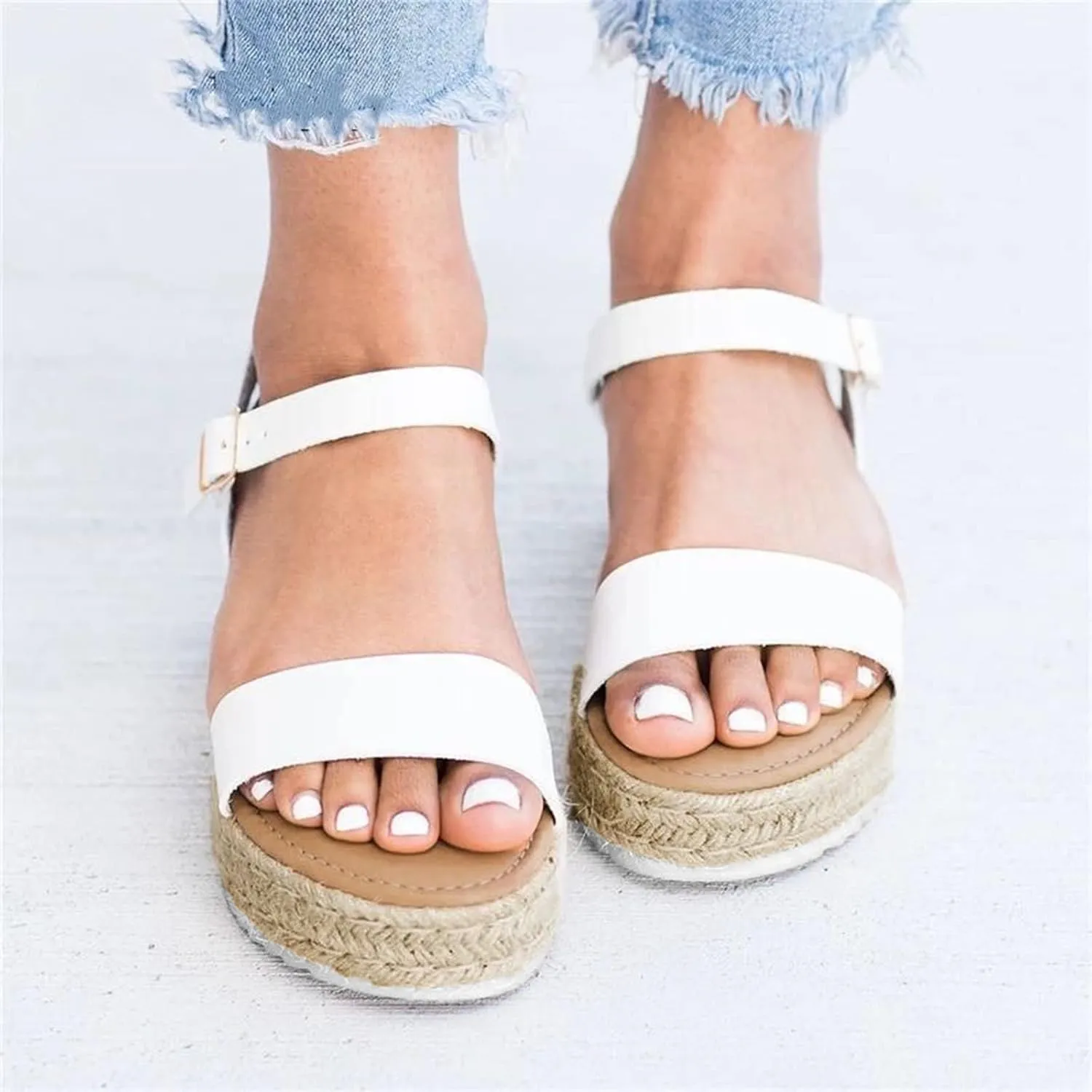 Platform Sandals Women Wedge Cork Platform Adjustable Buckle Straps Casual Beach Sandals Slip-Resistant Sole 2025 Spring and Summer Vacation