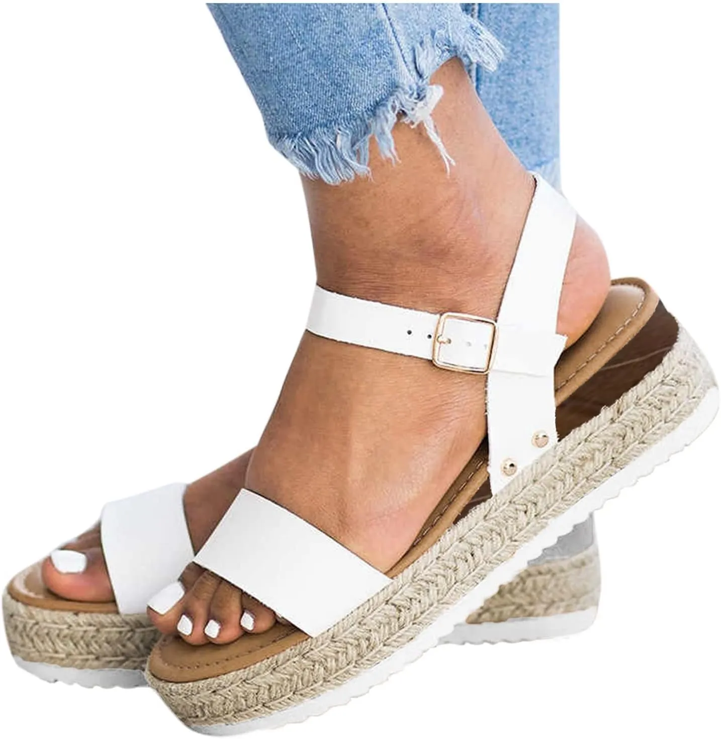 Platform Sandals Women Wedge Cork Platform Adjustable Buckle Straps Casual Beach Sandals Slip-Resistant Sole 2025 Spring and Summer Vacation