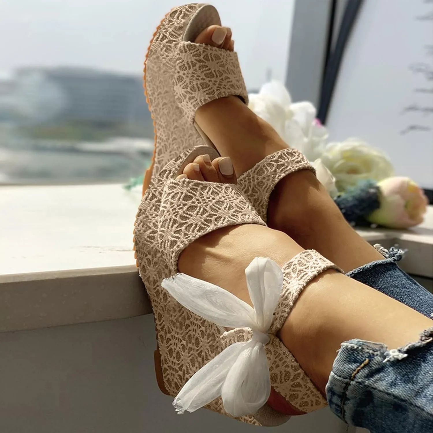 Platform Sandals Women Wedge Cork Platform Adjustable Buckle Straps Casual Beach Sandals Slip-Resistant Sole 2025 Spring and Summer Vacation