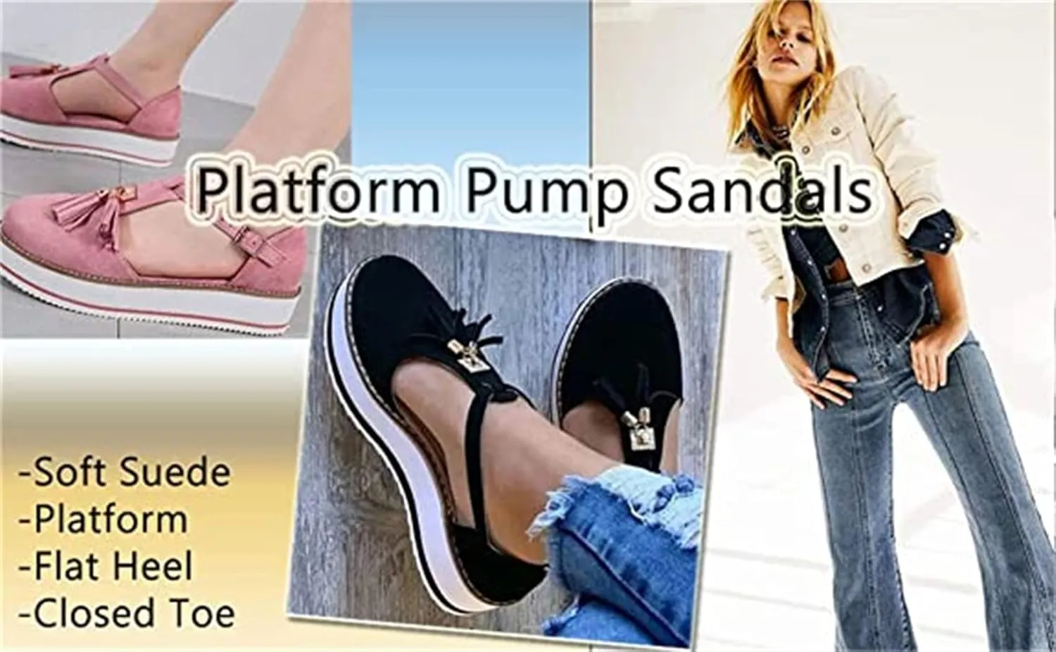 Platform Walking Shoes for Women Ladies Fashion Casual Tassel T-Straps Closed Round Toe Chunky Bottom Heeled Slip On Loafers Ballet Flats Thick Soles High Heels Travel,Brown,US6/EU37