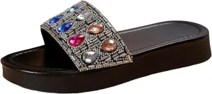 Platform Wedge Sandals Thick Soled One Strap Women's Outdoor Shoes Fashionable And Casual Rhinestone Solid Color Open
