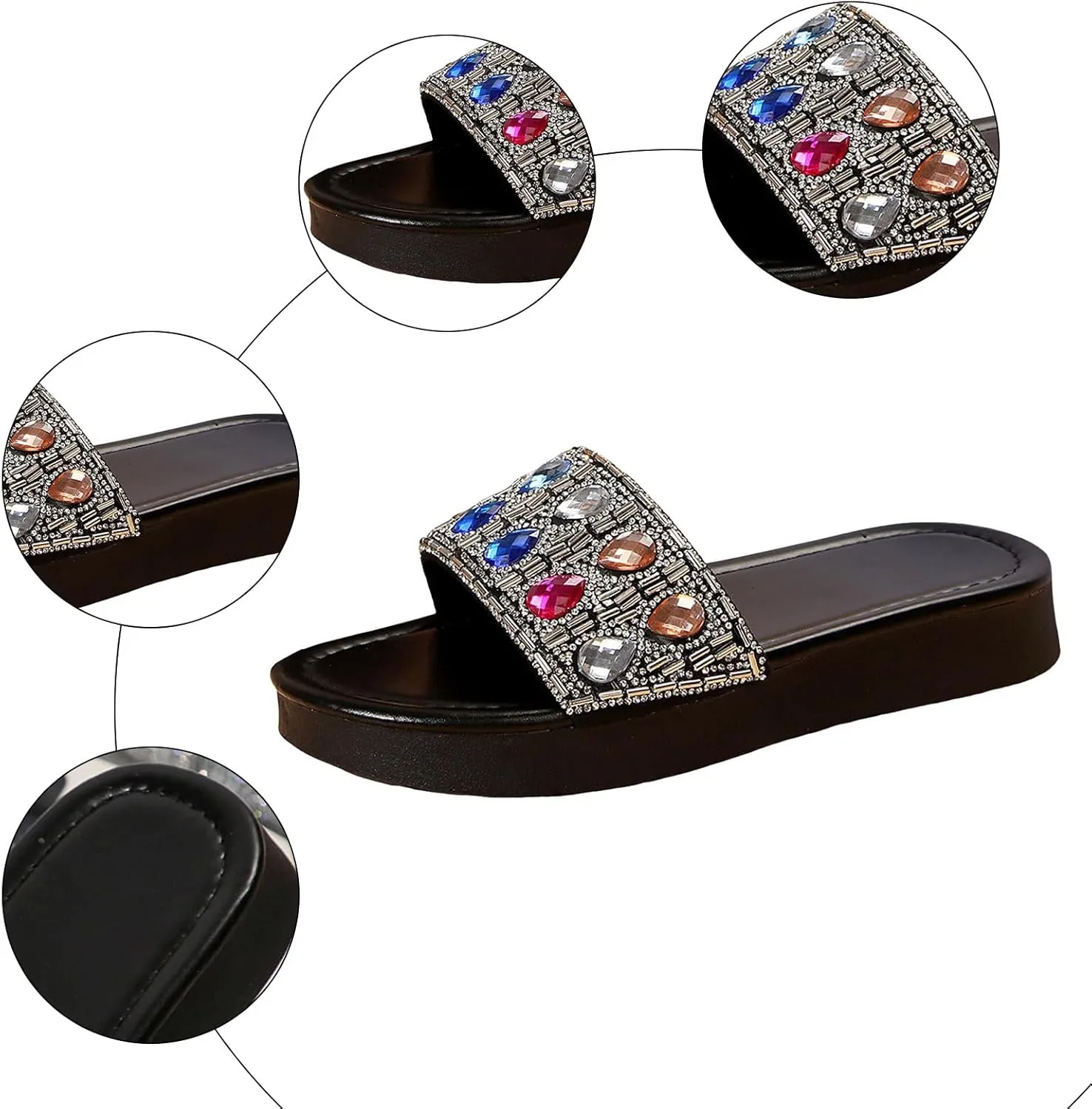 Platform Wedge Sandals Thick Soled One Strap Women's Outdoor Shoes Fashionable And Casual Rhinestone Solid Color Open