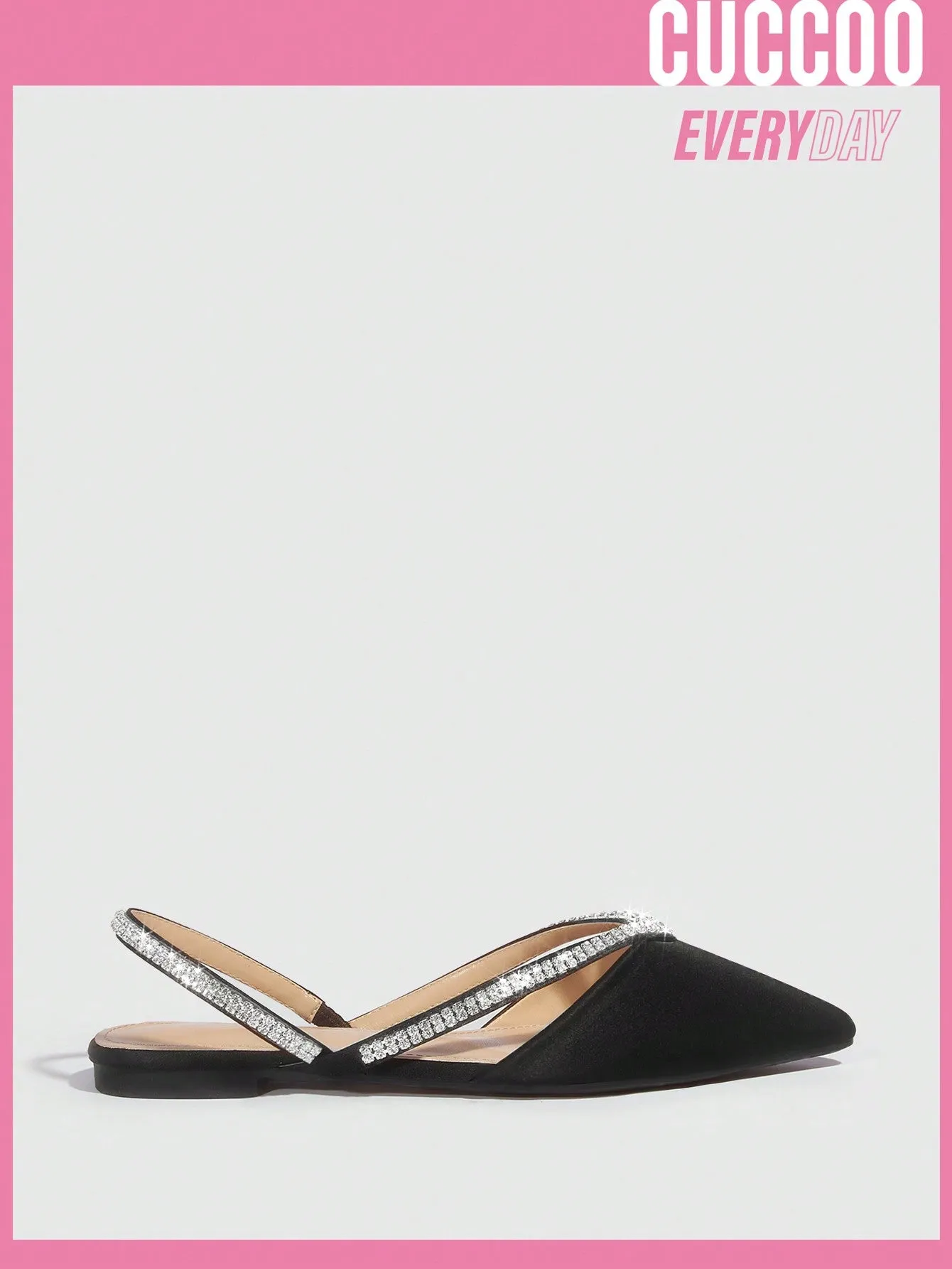 Point Toe Rhinestone Decor Slingback Black Flats