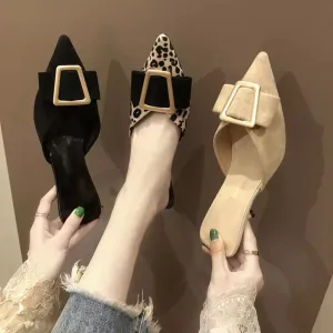 Pointed Buckle Heel Shoes