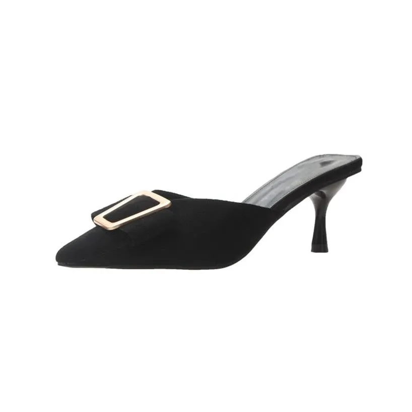Pointed Buckle Heel Shoes