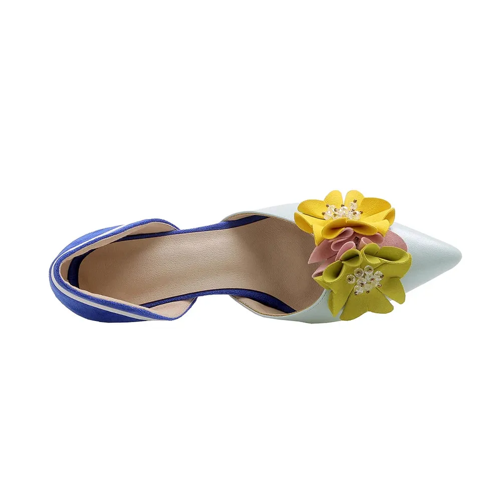 Pointed Toe Flowers Stilettos Lady Mid Heel Shoes