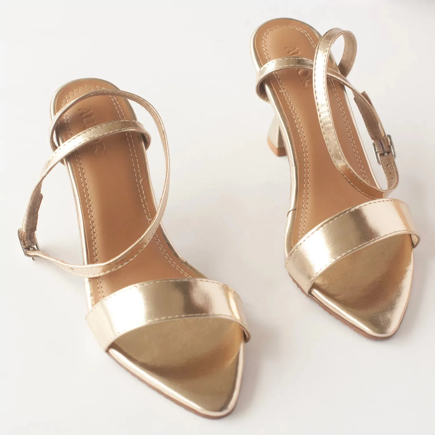 Pointed Toe Golden Kitten Heels