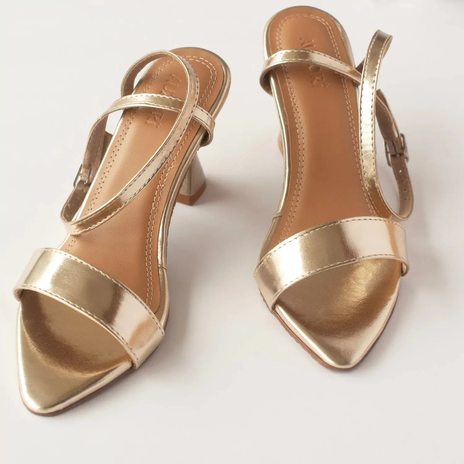 Pointed Toe Golden Kitten Heels