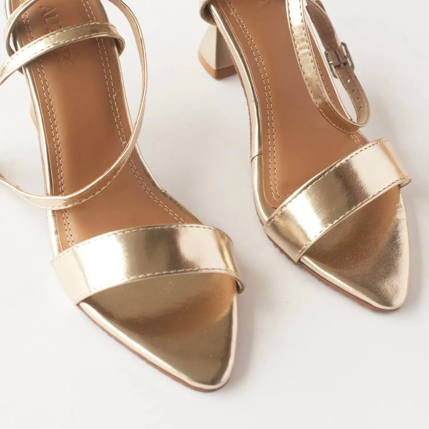 Pointed Toe Golden Kitten Heels