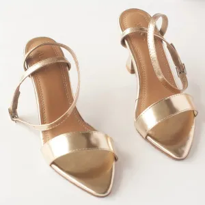 Pointed Toe Golden Kitten Heels