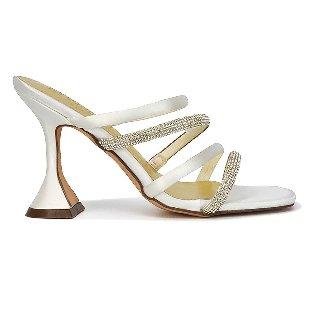 Posie Diamante Strappy Square Toe Sculptured High Heel Wedding Sandals in Black