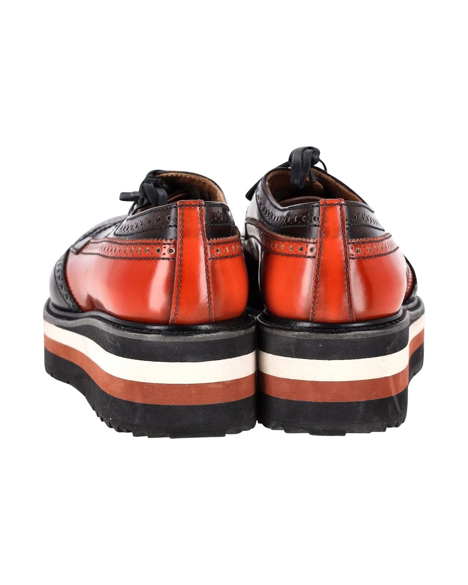 Prada Flatform Derby Brogue Lace Up in Black Leather
